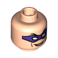 Lego Minifig Head Riddler, Purple Eyemask, Eyebrows, Open Smile with Cheek Lines Print [Blocked Open Stud] / Light Nougat