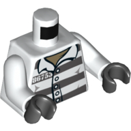 Lego Torso Prison Shirt, '86753', Dual Sided Dark Bluish Gray Stripes over Dark Tan Undershirt print, White Arms, Black Hands / White