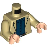 Torso, Jacket with 2 Buttons, Dark Blue Shirt and Belt Print, Tan Arms, Light Nougat Hands / Tan