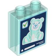 Lego Duplo Brick 1 x 2 x 2 with X-Ray of Stuffed Bear print / Trans-Light Blue