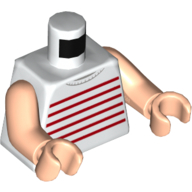 Lego Torso Tank Top with Red Stripes Print, Light Nougat Arms and Hands / White