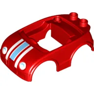 Duplo Car Body with 2 Studs on Back and White Headlights with Shadow and Racing Stripes Print / Red