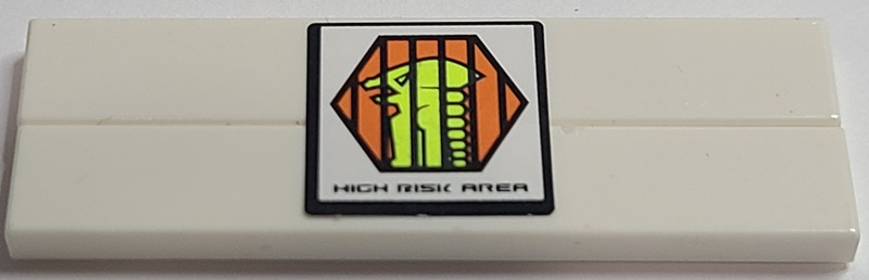 Lego Stickered Assembly 6 x 2 with 'HIGH RISK AREA' and Orange Hexagon with Black Border and Alien Pattern (Sticker) - Set 7690