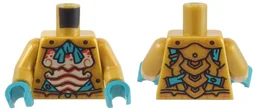 Torso Armor, Dark Turquoise Tie and Straps, Red and Tan Scales Pattern / Pearl Gold Arms / Dark Turquoise Hands