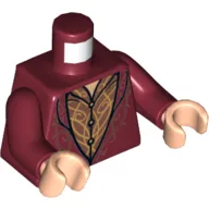 Torso, Elven Coat with Gold Scrollwork Print, Dark Red Arms, Light Nougat Hands / Dark Red