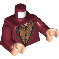 Lego Torso Elven Coat with Gold Scrollwork Print, Dark Red Arms, Light Nougat Hands / Dark Red