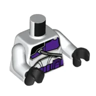 Torso, Armor, Dark Purple Chest Plate and Utility Belt Print, White Arms, Black Hands / White