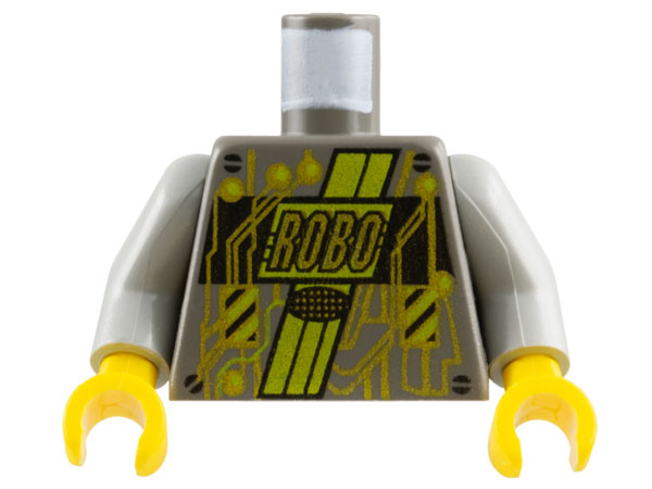 Lego Torso Space RoboForce with Gold 'ROBO' and Circuitry, Neon Green Stripes, Black Panel and Screws Pattern / Light Gray Arms / Yellow Hands