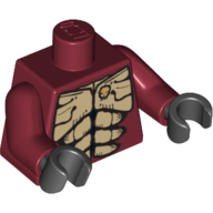 Lego Torso Muscles Outline and Gold Skull Print, Dark Red Arms, Black Hands / Dark Red