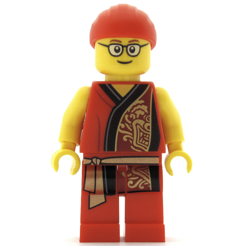 Lego Man, Red Robe with Gold Sash Belt, Red Bandanna, Glasses