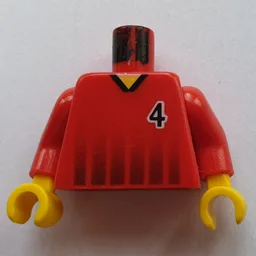 Torso, Soccer Shirt, Black Fading Stripes and '4' Front and Back Print, Red Arms, Yellow Hands