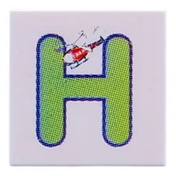 Tile 2 x 2 with Lime 'H', Helicopter Print / White