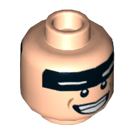 Lego Minifig Head Batman, Dual Sided Black Stripe on Forehead with White Eyes, Smiling / Scared Print [Hollow Stud] / Light Nougat