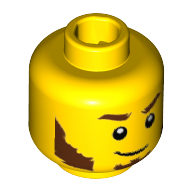 Lego Minifig Head Rogue, Beard Reddish Brown, Bushy Eyebrows, Sideburns, White Pupils, Lopsided Smile Print [Hollow Stud] / Yellow