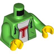 Lego Torso Hoodie, White Shirt with Red 'T' Print, Bright Green Arms, Yellow Hands / Bright Green
