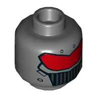 Lego Minifig Head Batman, Dual Sided, Red Visor, Grate, Unbroken / Broken Print [Hollow Stud] / Dark Bluish Gray