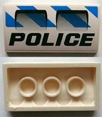Slope, Curved 2 x 4 x 2/3 with Bottom Tubes with Black 'POLICE', Air Intakes on Blue Danger Stripes Pattern (Sticker) - Set 7970