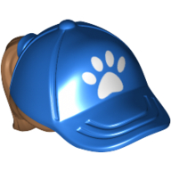 Lego Hair and Hat / Cap, Ponytail Medium Nougat and Paw Print / Blue