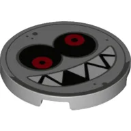Tile Round 3 x 3 with Face, Sharp Teeth, Red Eyes Print / Light Bluish Gray