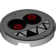 Lego Tile Round 3 x 3 with Face, Sharp Teeth, Red Eyes print / Light Bluish Gray