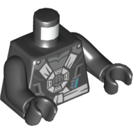 Lego Torso Robes with White Harness, Dark Bluish Gray Undershirt, Two Azure Knives in Belt Print, Black Arms and Hands / Black
