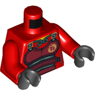Lego Torso Armor with Belts and Flames Print, Red Arms, Black Hands / Red