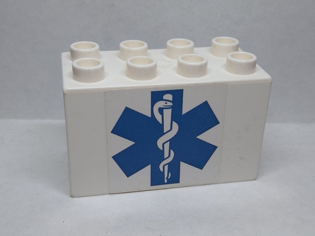 Lego Duplo, Brick 2 x 4 x 2 with EMT Star of Life Pattern (Sticker) - Set 9226