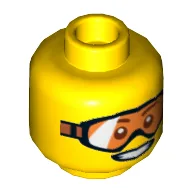 Minifig Head, Orange Goggles and Open Smile Print / Yellow
