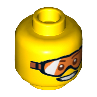 Lego Minifig Head, Orange Goggles and Open Smile Print / Yellow