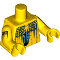 Lego Torso Bare Chest, Blue Feather Pendant and Black Body Paint Print, Yellow Arms and Hands with Body Paint Print / Yellow