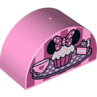 Duplo Brick 2 x 4 x 2 Curved Top with Cupcake with Mouse Ears Print / Bright Pink