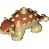 Lego Animal, Dinosaur, Ankylosaurus, Baby with Tan Spikes and Legs, Dark Orange Eyes Print / Dark Orange