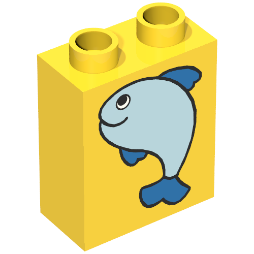 Lego Duplo Brick 1 x 2 x 2 with Fish Large Print / Yellow