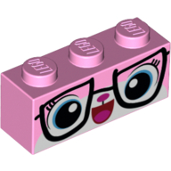Lego Brick 1 x 3 with Unikitty, Biznis Kitty Face with Glasses Print / Bright Pink