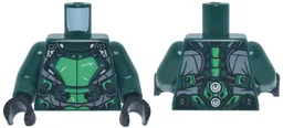 Torso Armor with Bright Green Plates, Dark Bluish Gray Trim and Silver Clasps and Scratches Pattern / Dark Green Arms / Black Hands / Dark Green