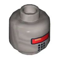Minifig Head Robot SWAT, Red Visor and 9 Mouth Squares Print [Hollow Stud] / Flat Silver