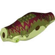Lego Animal Body Part, Dinosaur, Tyrannosaurus Rex Body with Dark Red and Olive Green Skin Print / Yellowish Green