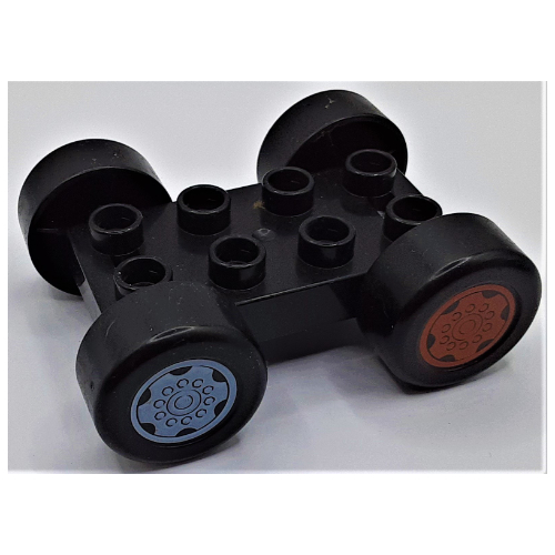 Lego Duplo Car Base 2 x 4 with Black Tires and Dark Orange Sport and Light Bluish Gray Sport Wheels Print / Black