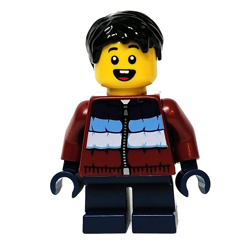Lego Kid - Dark Red Torso, Dark Blue Legs, Black Hair