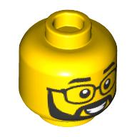 Lego Minifig Head, Glasses, Beard, Moustache, Big Grin print / Yellow