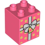 Duplo Brick 2 x 2 x 2 with Ribbon and Gift Tag Print / Coral