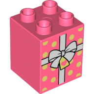 Lego Duplo Brick 2 x 2 x 2 with Ribbon and Gift Tag Print / Coral
