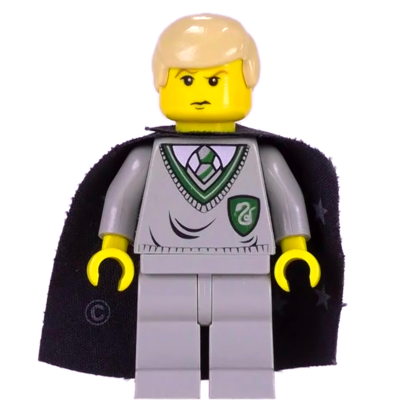 Lego Draco Malfoy, Yellow Skin, Slytherin Sweater, Cape with Stars