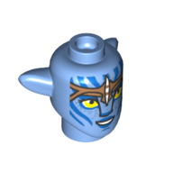 Lego Minifig Head Special Alien Na'vi with Yellow Eyes, Blue Markings and Freckles, Nougat Headband print / Medium Blue