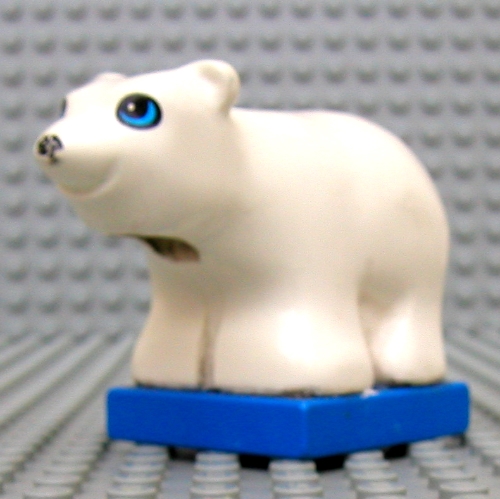 Lego Duplo Animal Polar Bear Cub on Blue Base, Round Eyes / White