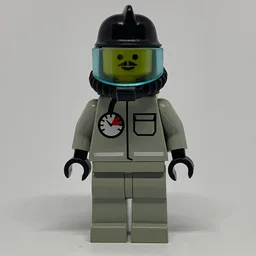 Fireman, Light Gray Fire Suit with Gauge and Pocket, Black Helmet with Visor, Breathing Apparatus, Airtanks, Moustache