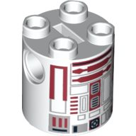 Lego Brick Round 2 x 2 x 2 Robot Body, Axle Holder '+' Orientation with Dark Red Astromech Droid with Solid Black Rectangle Print (R4-P17) / White