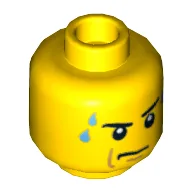 Minifig Head Pete Peterson, Eyebrows, White Pupils, Frown, Sweat Drops Print / Yellow