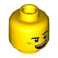 Lego Minifig Head Jack Davids, Eyebrows, Scar on Cheek, Smile / Scared Print / Yellow