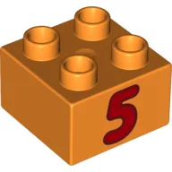 Duplo Brick 2 x 2 with Red '5' Print / Orange